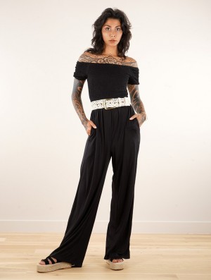 Toonzshop Aulë Short Sleeve Flare Leg Jumpsuit Jumpsuit Női Fekete | MRFJWZL-64