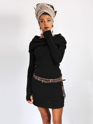 Toonzshop Chryzalide Sweater Dress Ruha Női Fekete | DOTNGLC-98