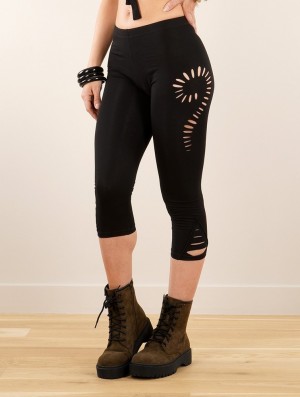 Toonzshop Niram Cut-out 3/4 Leggings Leggings Női Fekete | FGVUHWR-04