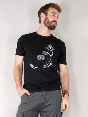 Toonzshop Play Record Printed Short Sleeve T-shirt Póló Férfi Fekete Fehér | GSJOWTH-54