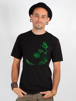 Toonzshop Play Record Printed Short Sleeve T-shirt Póló Férfi Fekete Zöld | ECFTWZV-78