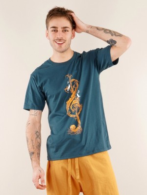 Toonzshop Vegetal Treble Clef Printed Short Sleeve T-shirt Póló Férfi Sötétkék | OXJCVGT-48