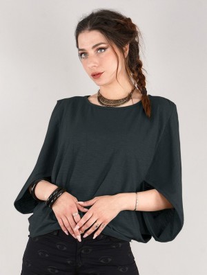 Toonzshop Wala Batwing Sleeve Oversize Top Felsők Női Fekete | SYECRMA-74